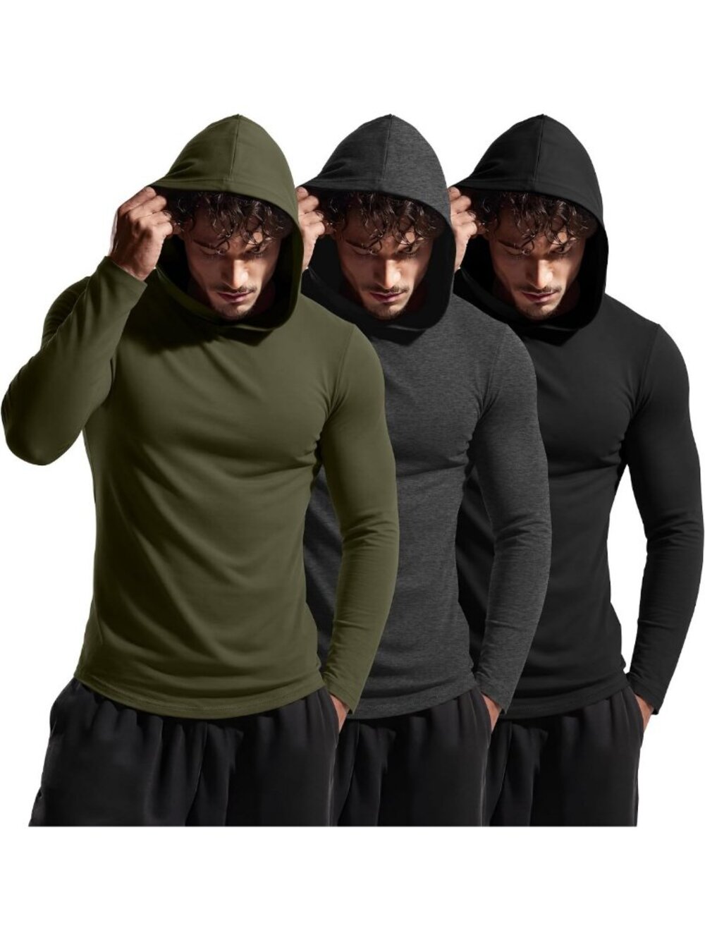 Men's Athletic Long Sleeve Hoodie - 3 Pack Sport Sweatshirts for Active